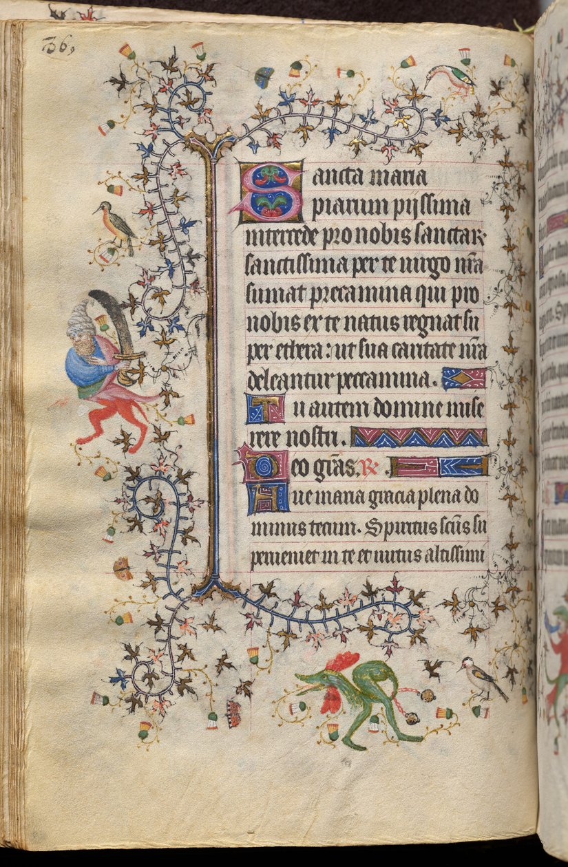 Navarran kuninkaan Kaarle Aatelisen (1361-1425) tunnit: fol. 43v, teksti tekijältä Master of the Brussels Initials and Associates