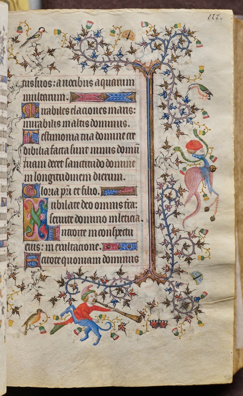 Navarran kuninkaan Kaarle Aatelisen (1361-1425) tunnit: fol. 56r, teksti tekijältä Master of the Brussels Initials and Associates