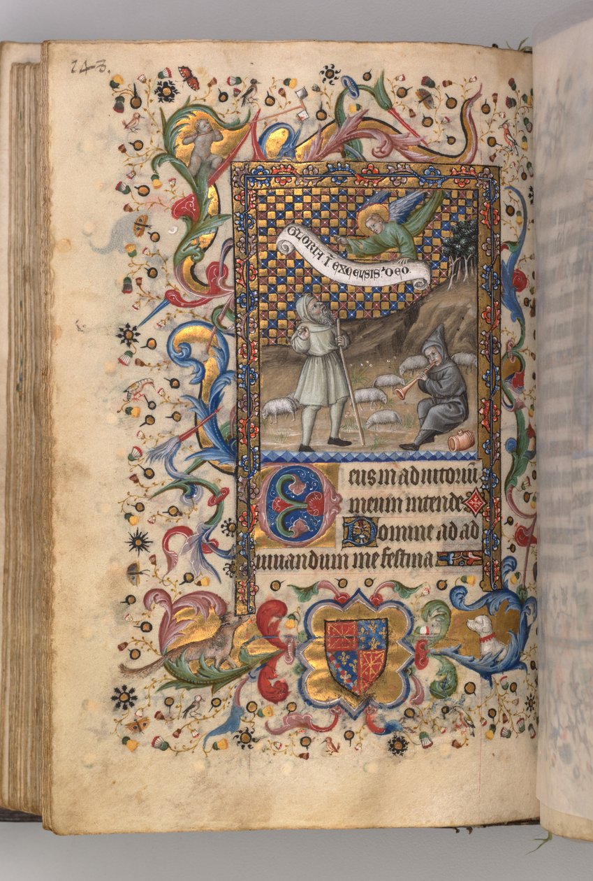 Kaarle Aatelisen, Navarran kuninkaan tunnit 1361-1425: Ilmoitus paimenille...verso, c1 tekijältä Master of the Brussels Initials and Associates