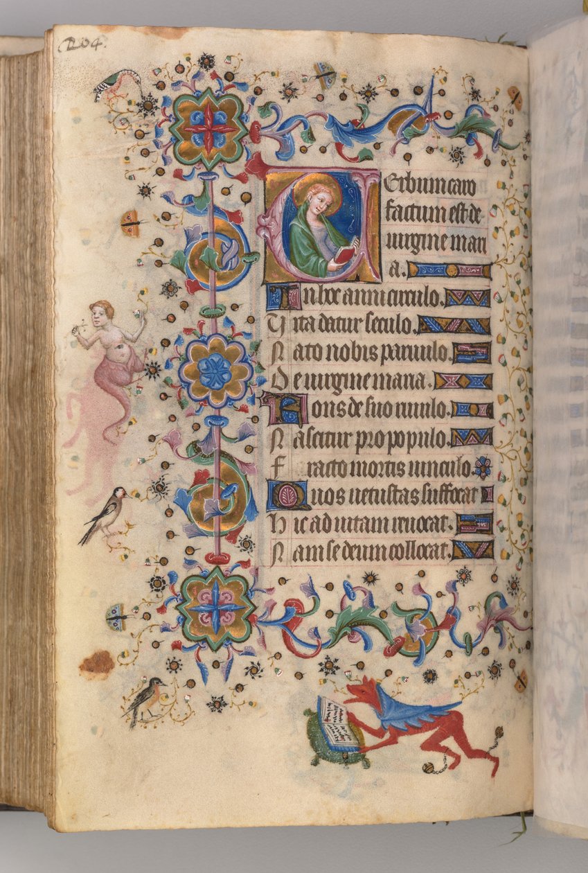 Kaarle Aatelisen, Navarran kuninkaan tunnit 1361-1425: fol. 102v, teksti, c. 1405. tekijältä Master of the Brussels Initials and Associates
