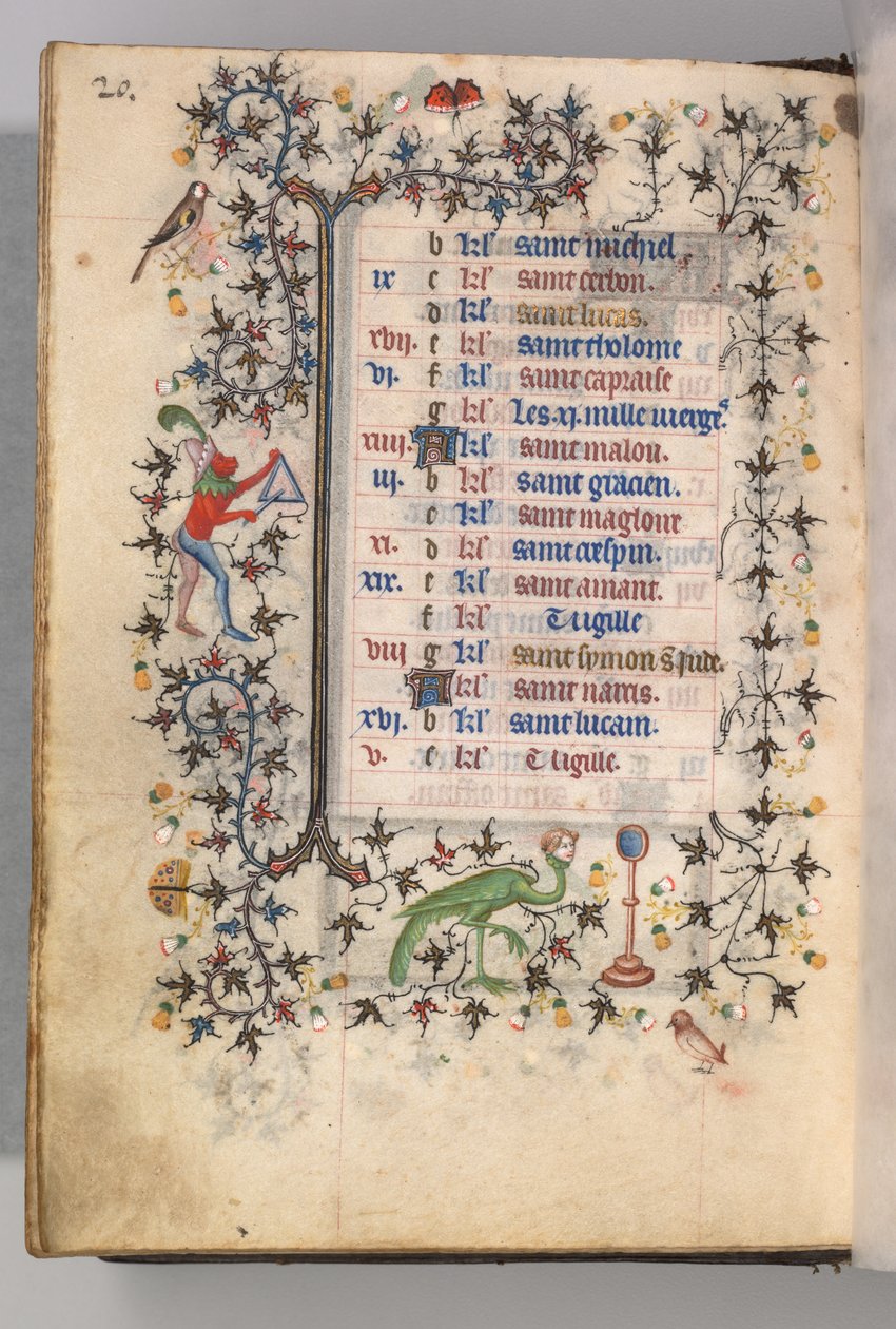 Kaarle Aatelisen, Navarran kuninkaan tunnit 1361-1425: fol. 10v, lokakuu, n. 1405. tekijältä Master of the Brussels Initials and Associates