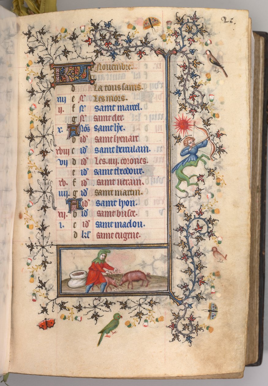 Kaarle Aatelisen, Navarran kuninkaan tunnit 1361-1425: fol. 11r, marraskuu, c. 1405. tekijältä Master of the Brussels Initials and Associates