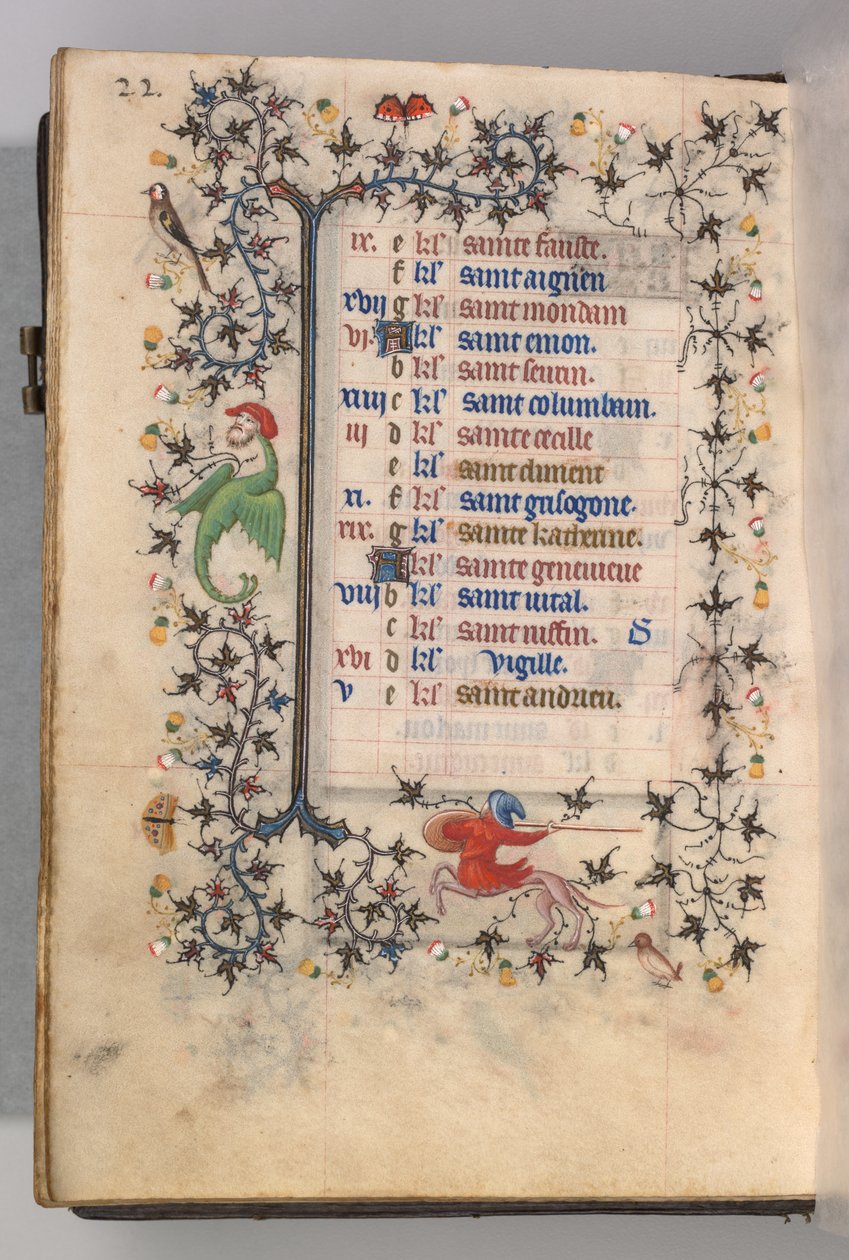 Kaarle Aatelisen, Navarran kuninkaan tunnit 1361-1425: fol. 11v, marraskuu, n. 1405. tekijältä Master of the Brussels Initials and Associates