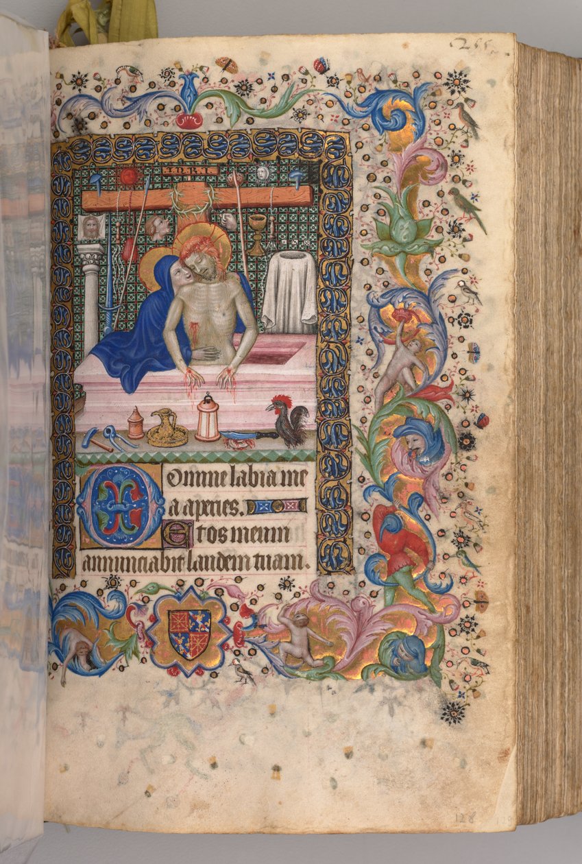 Kaarle Aatelisen, Navarran kuninkaan tunnit 1361-1425: fol. 128r, Mies of Sorrows, n. 1405. tekijältä Master of the Brussels Initials and Associates