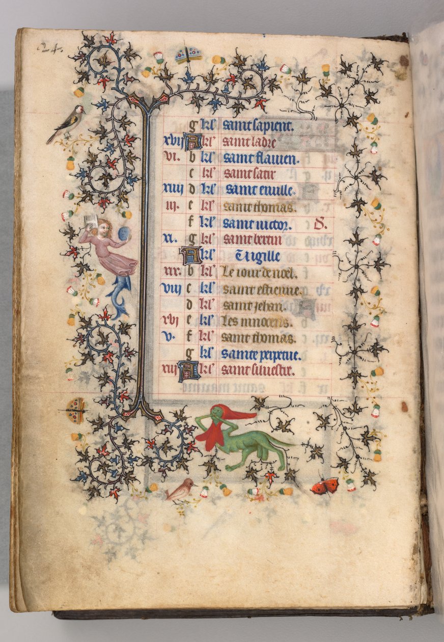 Kaarle Aatelisen, Navarran kuninkaan tunnit 1361-1425: fol. 12v, joulukuu, n. 1405. tekijältä Master of the Brussels Initials and Associates