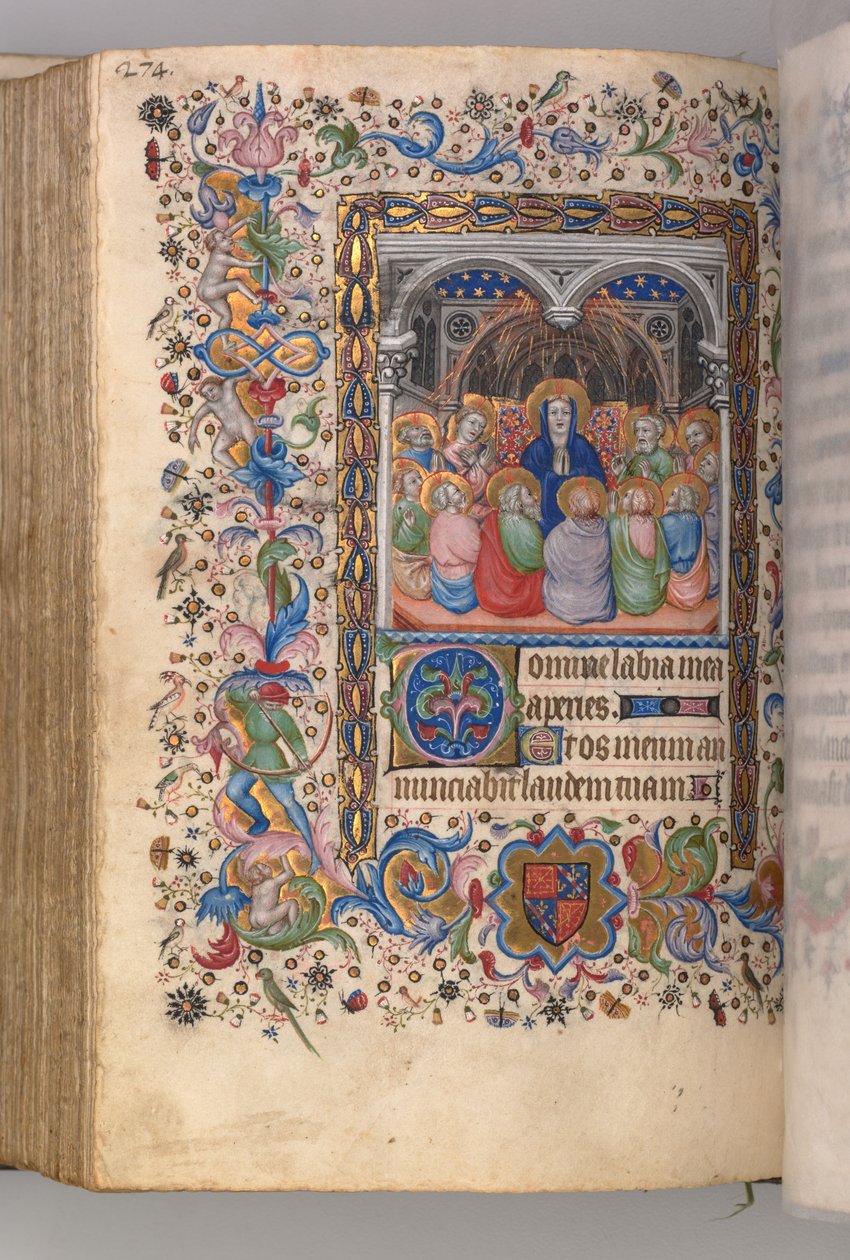 Kaarle Aatelisen, Navarran kuninkaan tunnit 1361-1425: fol. 137v, helluntai, n. 1405. tekijältä Master of the Brussels Initials and Associates