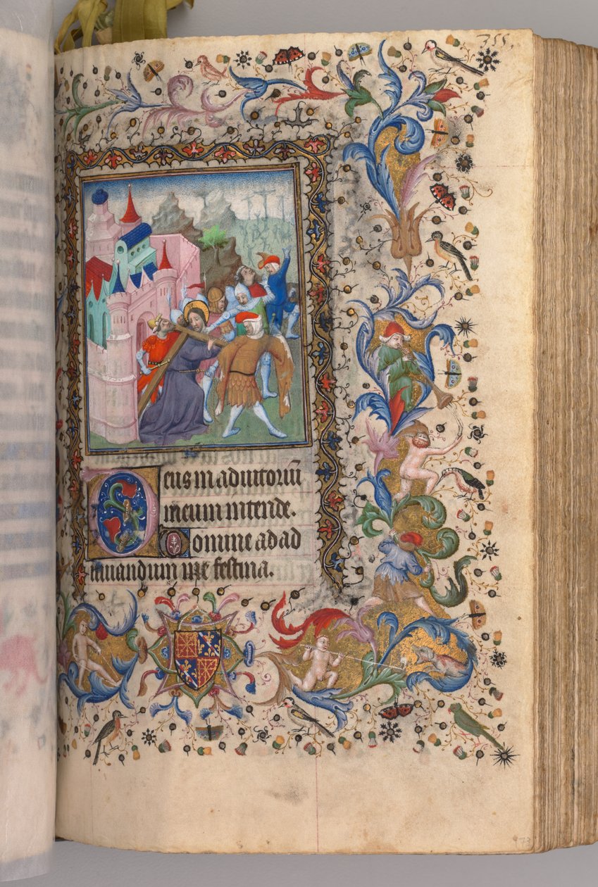 Kaarle Aatelisen, Navarran kuninkaan tunnit 1361-1425: fol. 170v, Kristus kantaa ristiä, n. 14 tekijältä Master of the Brussels Initials and Associates