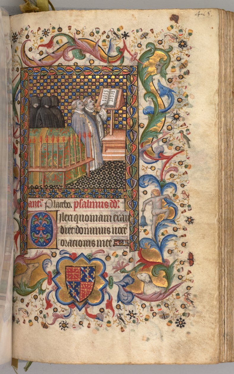 Kaarle Aatelisen, Navarran kuninkaan tunnit 1361-1425: fol. 202r, Kuolleiden toimisto, c. 1405. tekijältä Master of the Brussels Initials and Associates