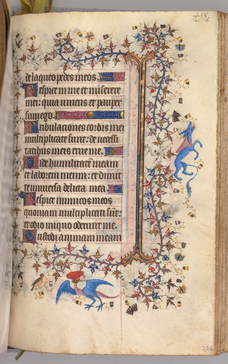 Kaarle Aatelisen, Navarran kuninkaan tunnit 1361-1425: fol. 222r, Teksti, c. 1405. tekijältä Master of the Brussels Initials and Associates