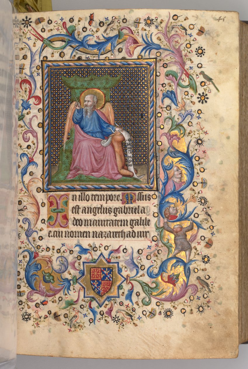 Kaarle Aatelisen, Navarran kuninkaan tunnit 1361-1425: fol. 23r, St. Luke, c. 1405. tekijältä Master of the Brussels Initials and Associates