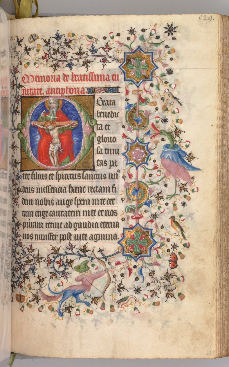 Kaarle Aatelisen, Navarran kuninkaan tunnit 1361-1425: fol. 259r, Kolminaisuus, n. 1405. tekijältä Master of the Brussels Initials and Associates