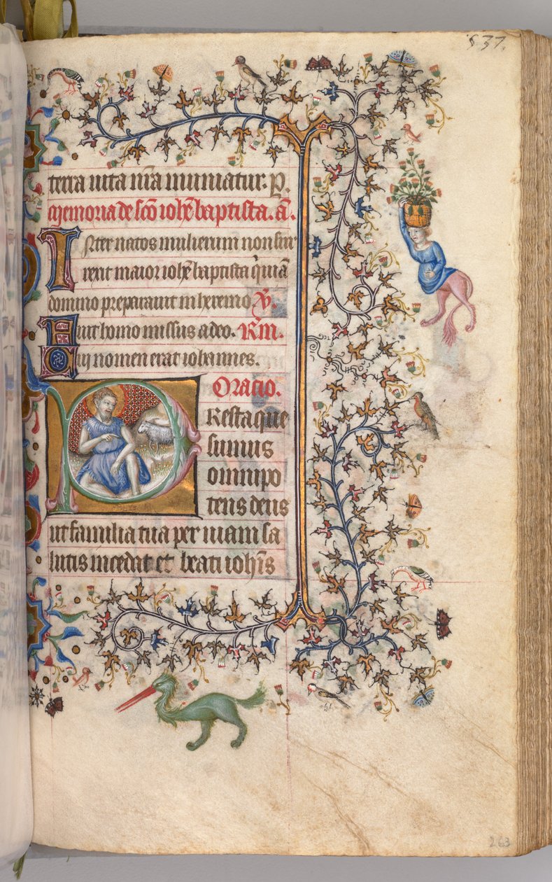 Kaarle Aatelisen, Navarran kuninkaan tunnit 1361-1425: fol. 260v, Pyhä Johannes Kastaja, n. 1405. tekijältä Master of the Brussels Initials and Associates