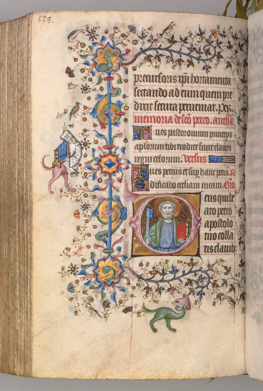 Kaarle Aatelisen, Navarran kuninkaan tunnit 1361-1425: fol. 263r, St. Peter, c. 1405. tekijältä Master of the Brussels Initials and Associates