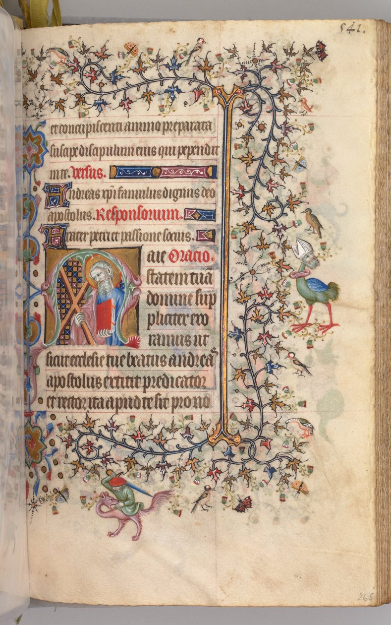 Kaarle Aatelisen, Navarran kuninkaan tunnit 1361-1425: fol. 265r, St. Andrew, c. 1405. tekijältä Master of the Brussels Initials and Associates