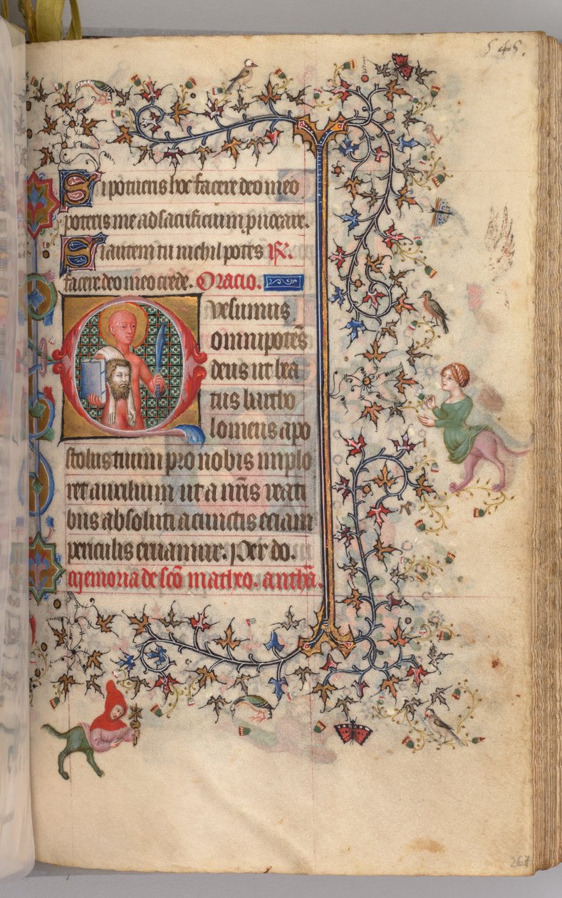 Kaarle Aatelisen, Navarran kuninkaan tunnit 1361-1425: fol. 267r, St. Bartholomew, n. 1405. tekijältä Master of the Brussels Initials and Associates