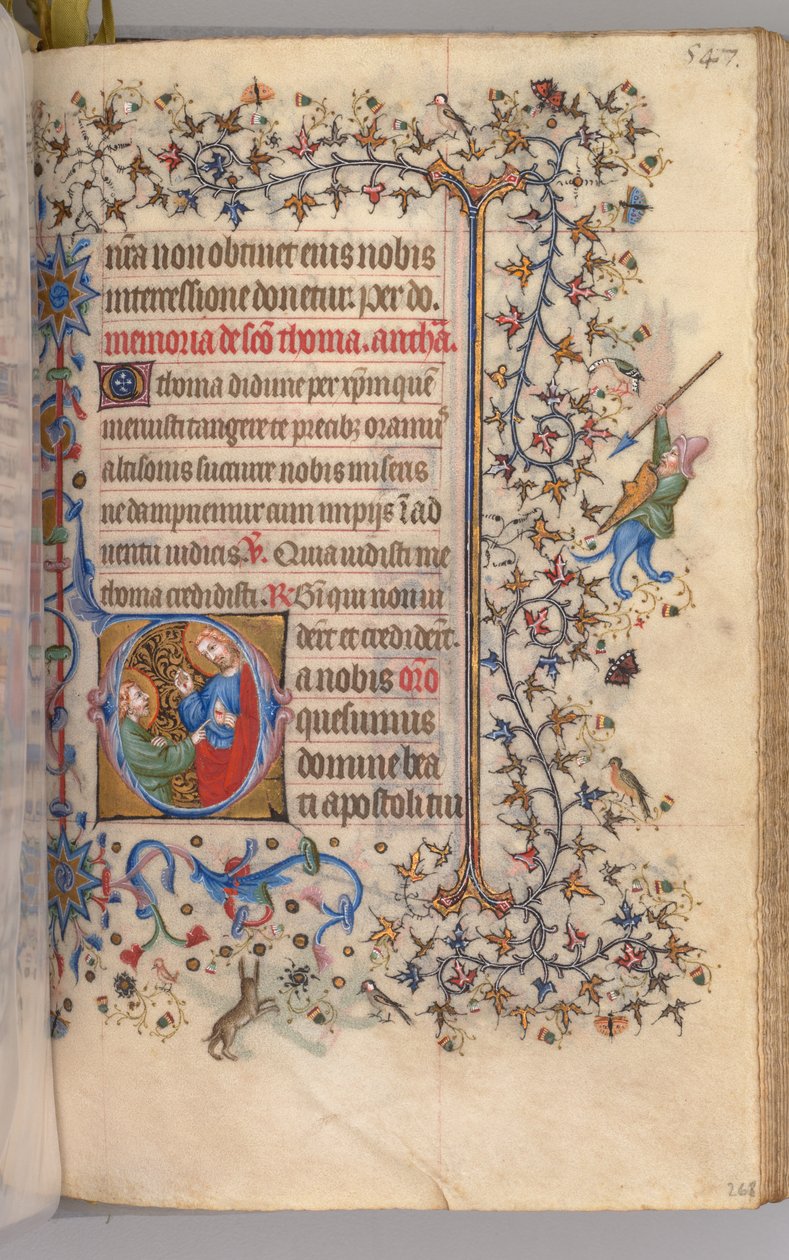 Kaarle Aatelisen, Navarran kuninkaan tunnit 1361-1425, fol. 268r, St. Thomas, c. 1405. tekijältä Master of the Brussels Initials and Associates