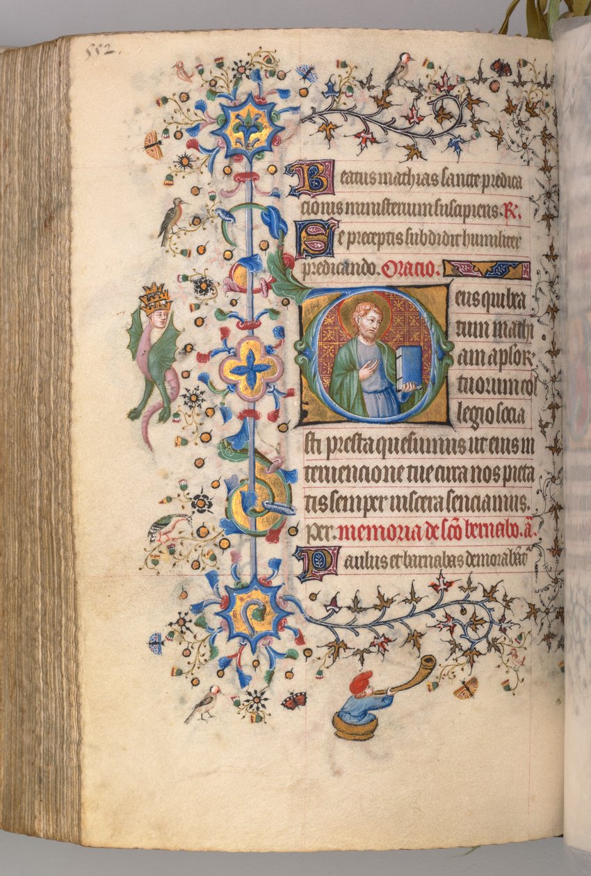 Kaarle Aatelisen, Navarran kuninkaan tunnit 1361-1425, , fol. 270v, St. Mathias, n. 1405. tekijältä Master of the Brussels Initials and Associates