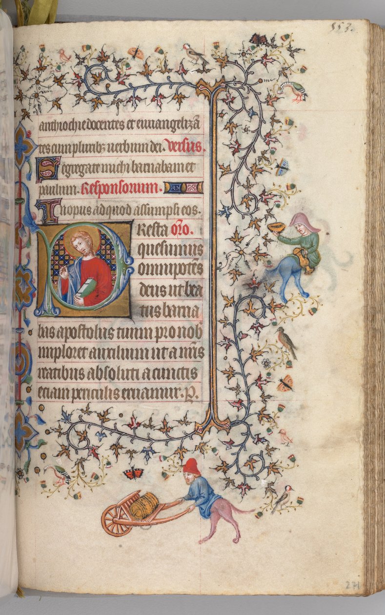 Kaarle Aatelisen, Navarran kuninkaan tunnit 1361-1425, , fol. 271r, St. Barnabus, n. 1405. tekijältä Master of the Brussels Initials and Associates