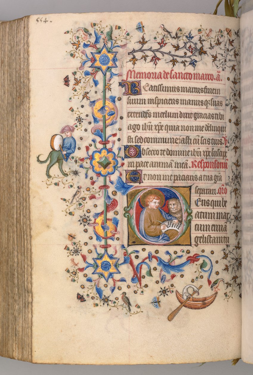 Kaarle Aatelisen, Navarran kuninkaan tunnit 1361-1425, , fol. 271v, St. Mark, c. 1405. tekijältä Master of the Brussels Initials and Associates