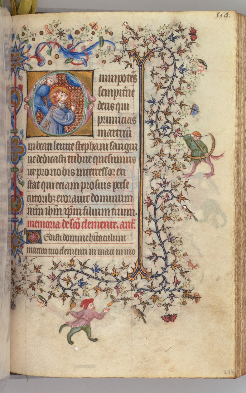 Kaarle Aatelisen, Navarran kuninkaan tunnit 1361-1425, , fol. 274r, St. Stephen, c. 1405. tekijältä Master of the Brussels Initials and Associates