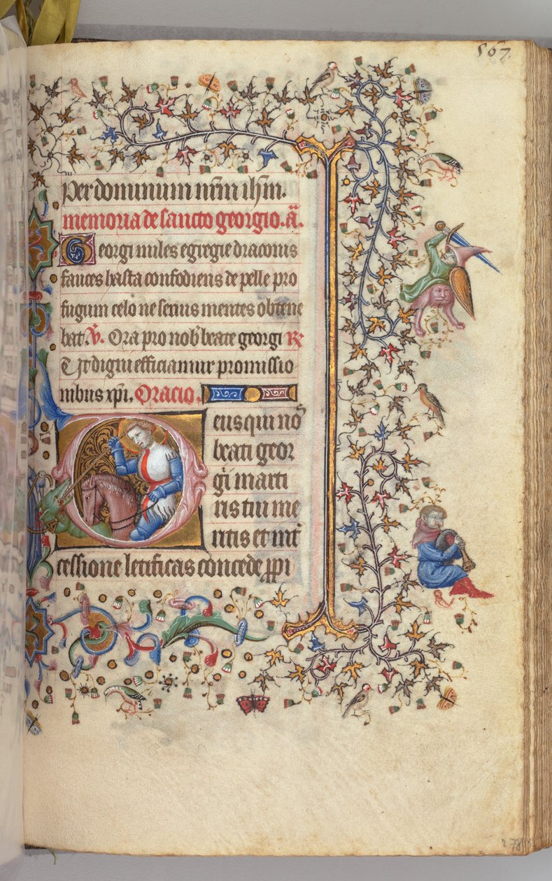 Kaarle Aatelisen, Navarran kuninkaan tunnit 1361-1425, fol. 278r, St. George, c. 1405. tekijältä Master of the Brussels Initials and Associates