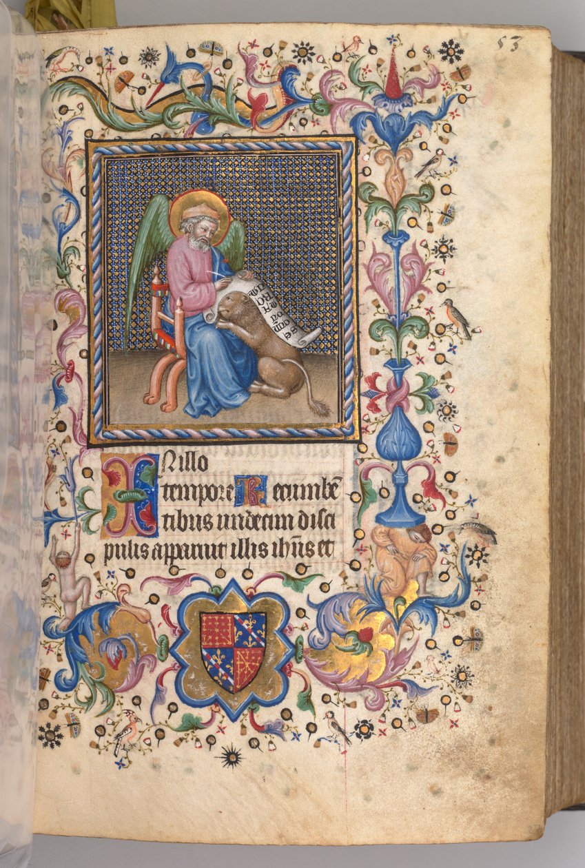 Kaarle Aatelisen, Navarran kuninkaan tunnit 1361-1425: fol. 27r, St. Mark, c. 1405. tekijältä Master of the Brussels Initials and Associates