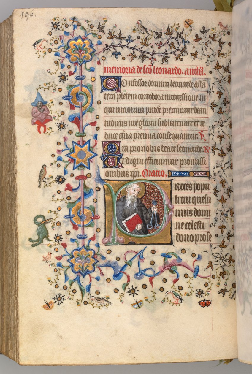 Kaarle Aatelisen, Navarran kuninkaan tunnit 1361-1425, fol. 292v, St. Leonard, n. 1405. tekijältä Master of the Brussels Initials and Associates