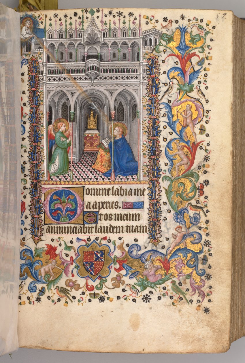 Kaarle Aatelisen, Navarran kuninkaan tunnit 1361-1425: fol. 29r, The Annunciation Matins, c. 1405 tekijältä Master of the Brussels Initials and Associates
