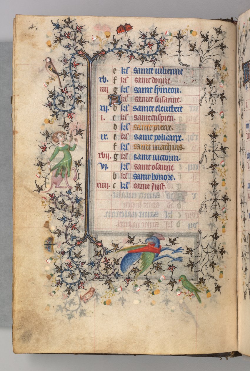 Kaarle Aatelisen, Navarran kuninkaan tunnit 1361-1425: fol. 2v, helmikuu, c. 1405. tekijältä Master of the Brussels Initials and Associates