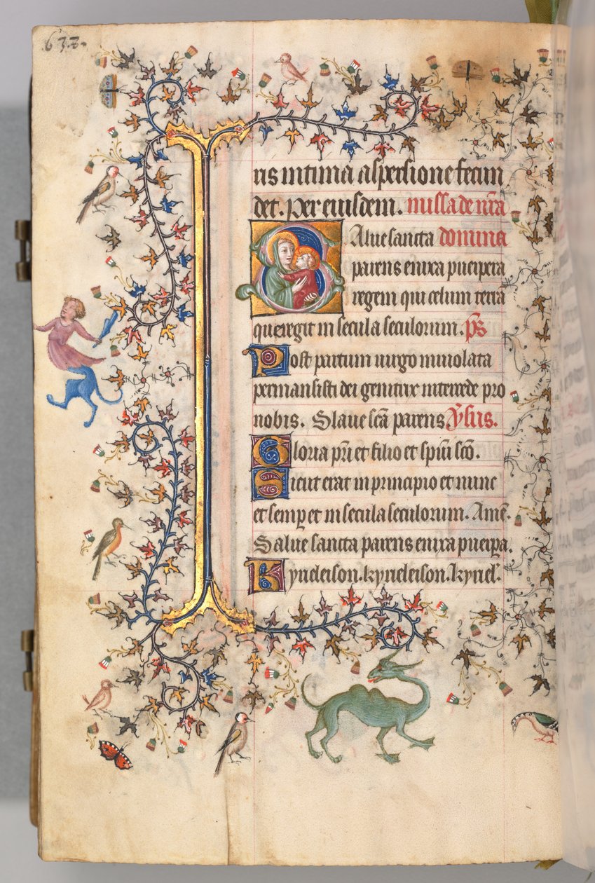 Kaarle Aatelisen, Navarran kuninkaan tunnit 1361-1425, fol. 313v, Neitsyt ja lapsi, n. 1405. tekijältä Master of the Brussels Initials and Associates