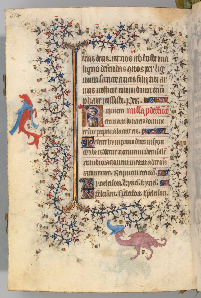 Kaarle Aatelisen, Navarran kuninkaan tunnit 1361-1425, fol. 321v, Kuoleman rintakuva, n. 1405. tekijältä Master of the Brussels Initials and Associates