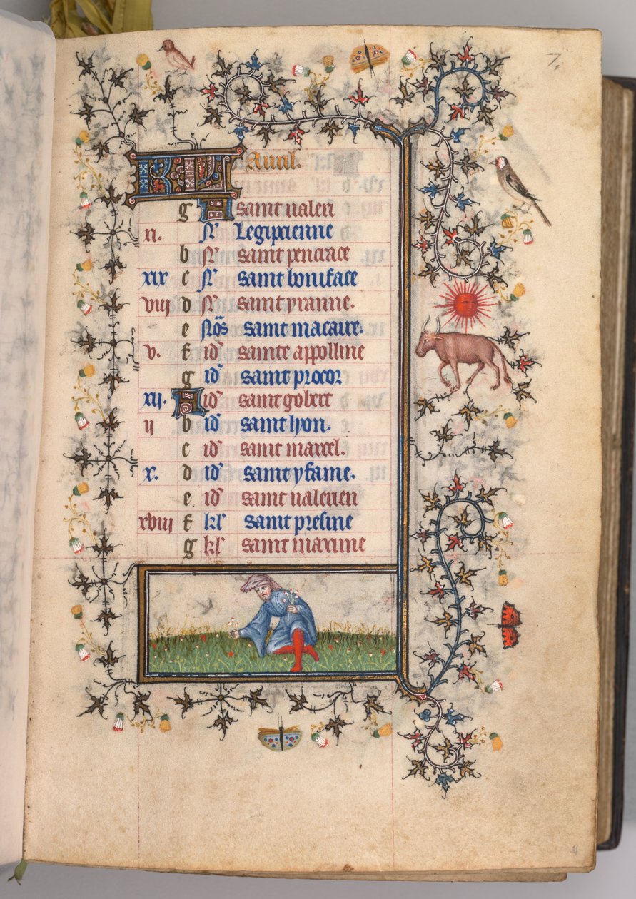 Kaarle Aatelisen, Navarran kuninkaan tunnit 1361-1425: fol. 4r, huhtikuu, c. 1405. tekijältä Master of the Brussels Initials and Associates