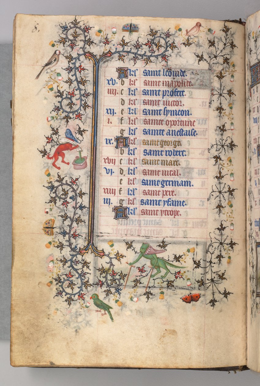 Kaarle Aatelisen, Navarran kuninkaan tunnit 1361-1425: fol. 4v, huhtikuu, c. 1405. tekijältä Master of the Brussels Initials and Associates