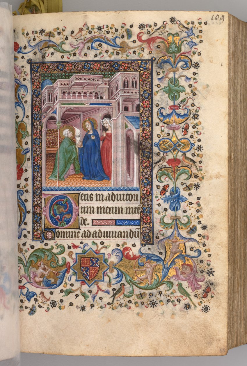 Kaarle Aatelisen, Navarran kuninkaan tunnit 1361-1425: fol. 55r, The Visitation Lauds, c. 1405. tekijältä Master of the Brussels Initials and Associates