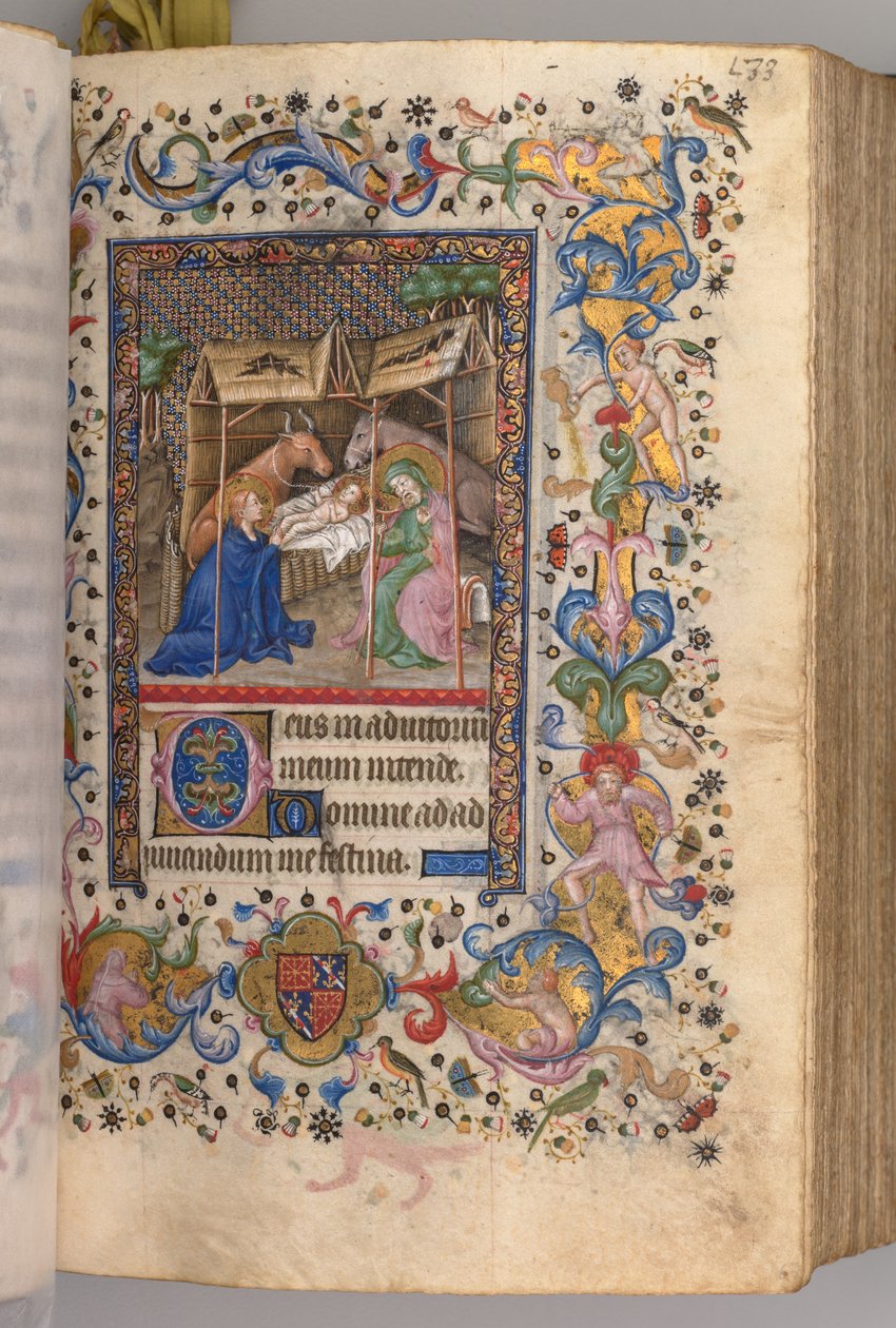 Kaarle Aatelisen, Navarran kuninkaan tunnit 1361-1425: fol. 67r, Nativity Prime, n. 1405. tekijältä Master of the Brussels Initials and Associates