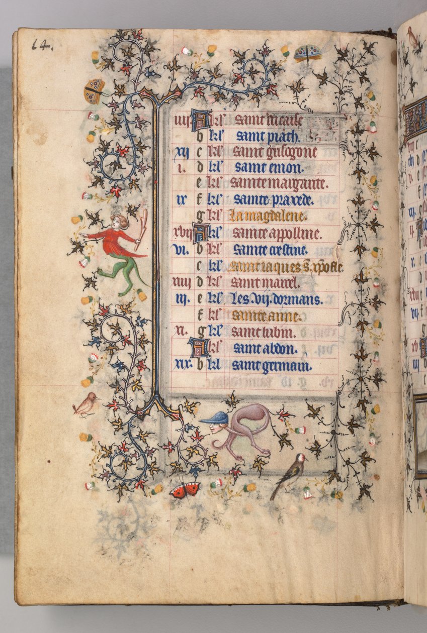 Kaarle Aatelisen, Navarran kuninkaan tunnit 1361-1425: fol. 7v, heinäkuu, c. 1405. tekijältä Master of the Brussels Initials and Associates