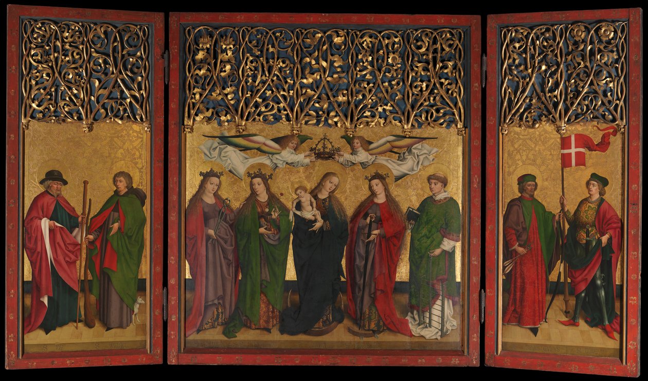 Burg Weiler -alttarin triptyykkialttaritaulu Neitsyt ja lapsi ja pyhät, n. 1470. tekijältä Master of the Burg Weiler Altar