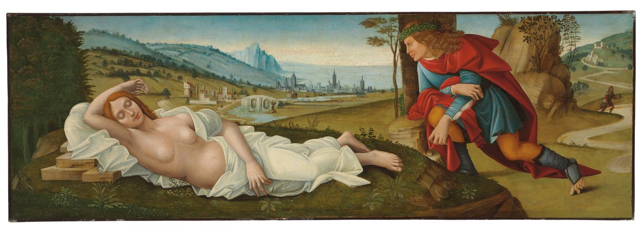 Cymon ja Iphigenia (tempera paneelissa) tekijältä Master of the Campana Cassoni