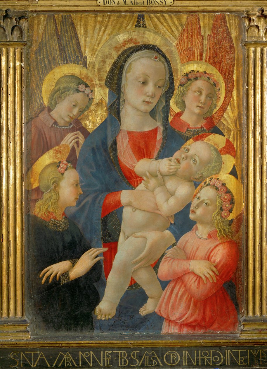 Madonna ja lapsi neljän enkelin ympäröimänä ... tekijältä Master of the Castello Nativity