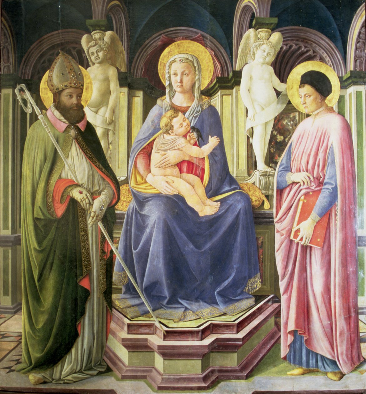 Madonna ja lapsi SS:n kanssa. Clement ja Justinus, 1449-50 tekijältä Master of the Castello Nativity