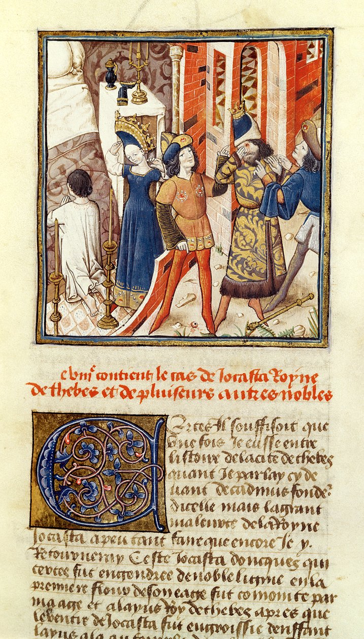 Ms 622 fol.12 Jocasta, Theban kuningatar, teoksesta "Des Hommes Illustres" (pergamentti). tekijältä Master of the Champion des Dames