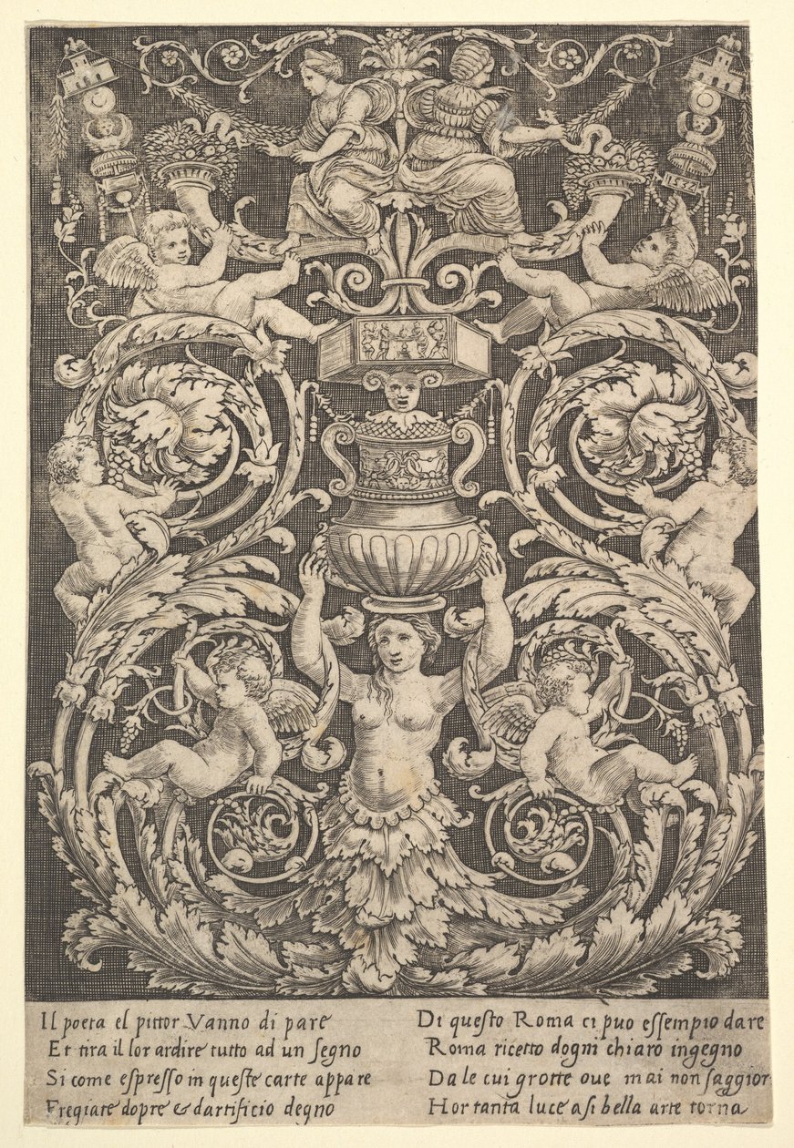 Koristetaulu, jonka keskellä nainen pitelee maljakkoa, 1532. tekijältä Master of the Die