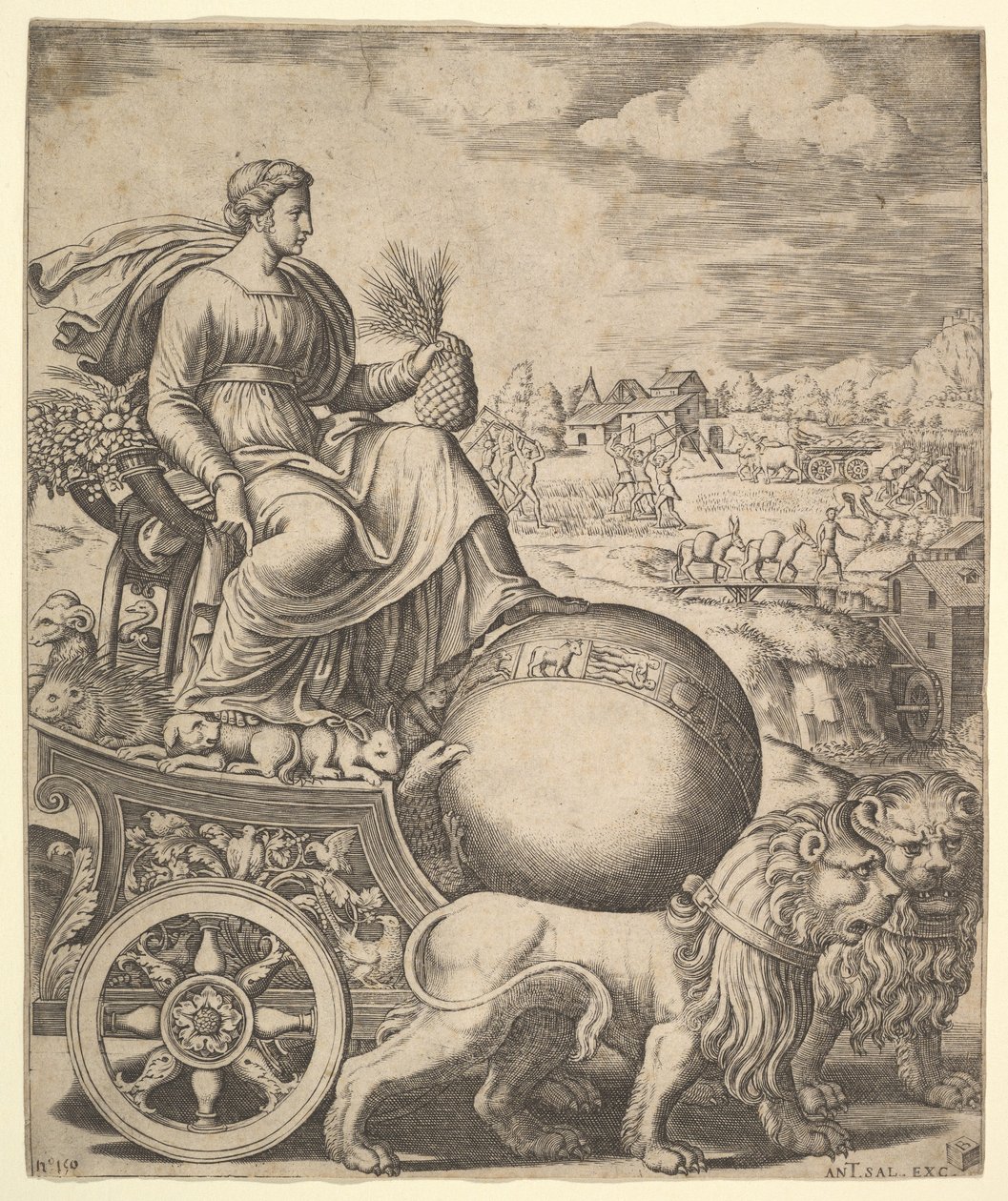 Cybele vaunuissaan, joita vetivät kaksi leijonaa, 1530-60. tekijältä Master of the Die