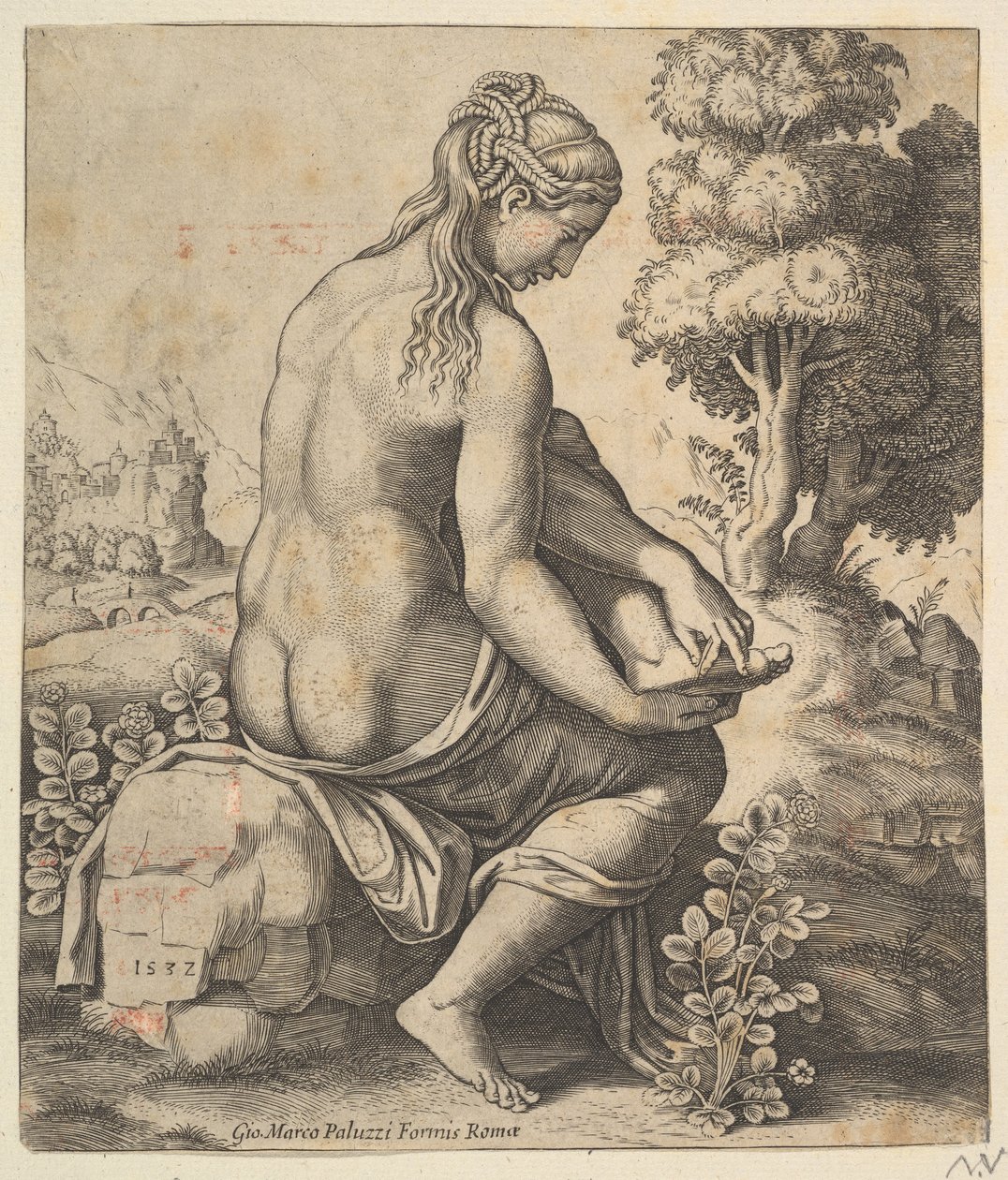 Venus poistaa piikkia jalaltaan, 1532. tekijältä Master of the Die