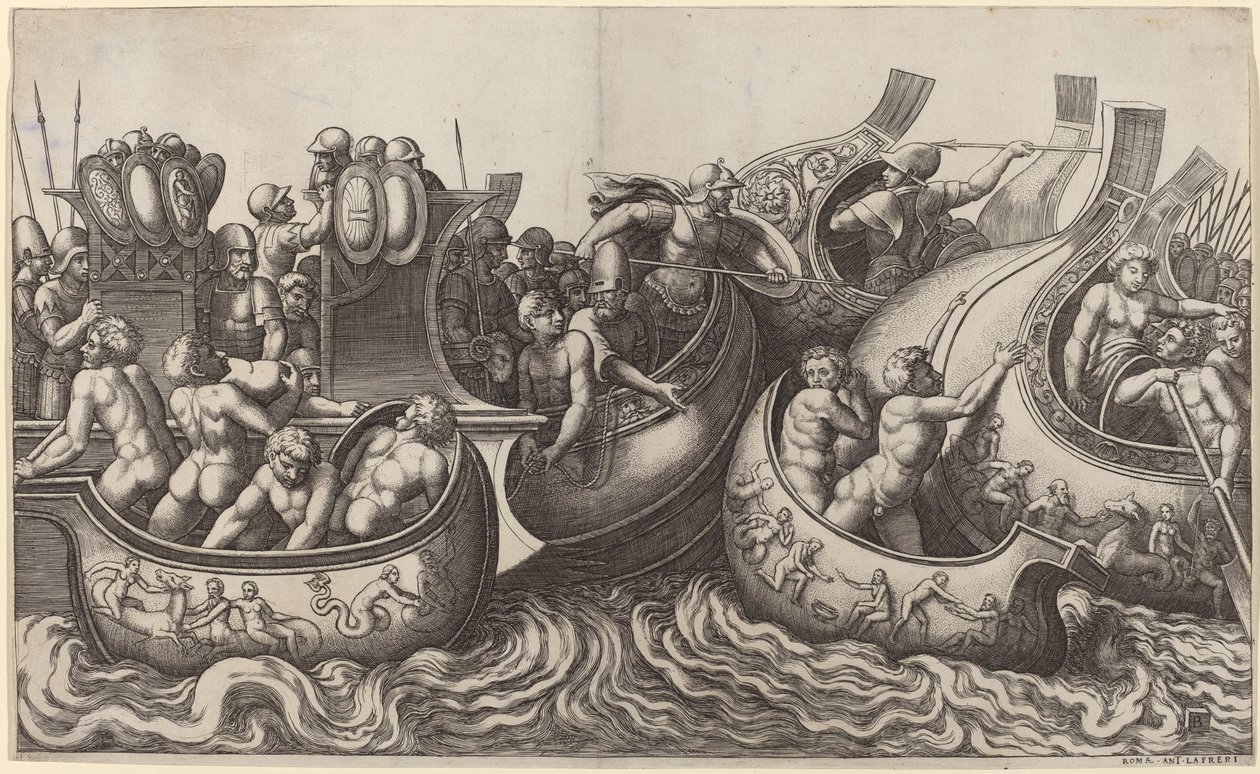 Merivoimien taistelu tekijältä Master of the Die after Giulio Romano