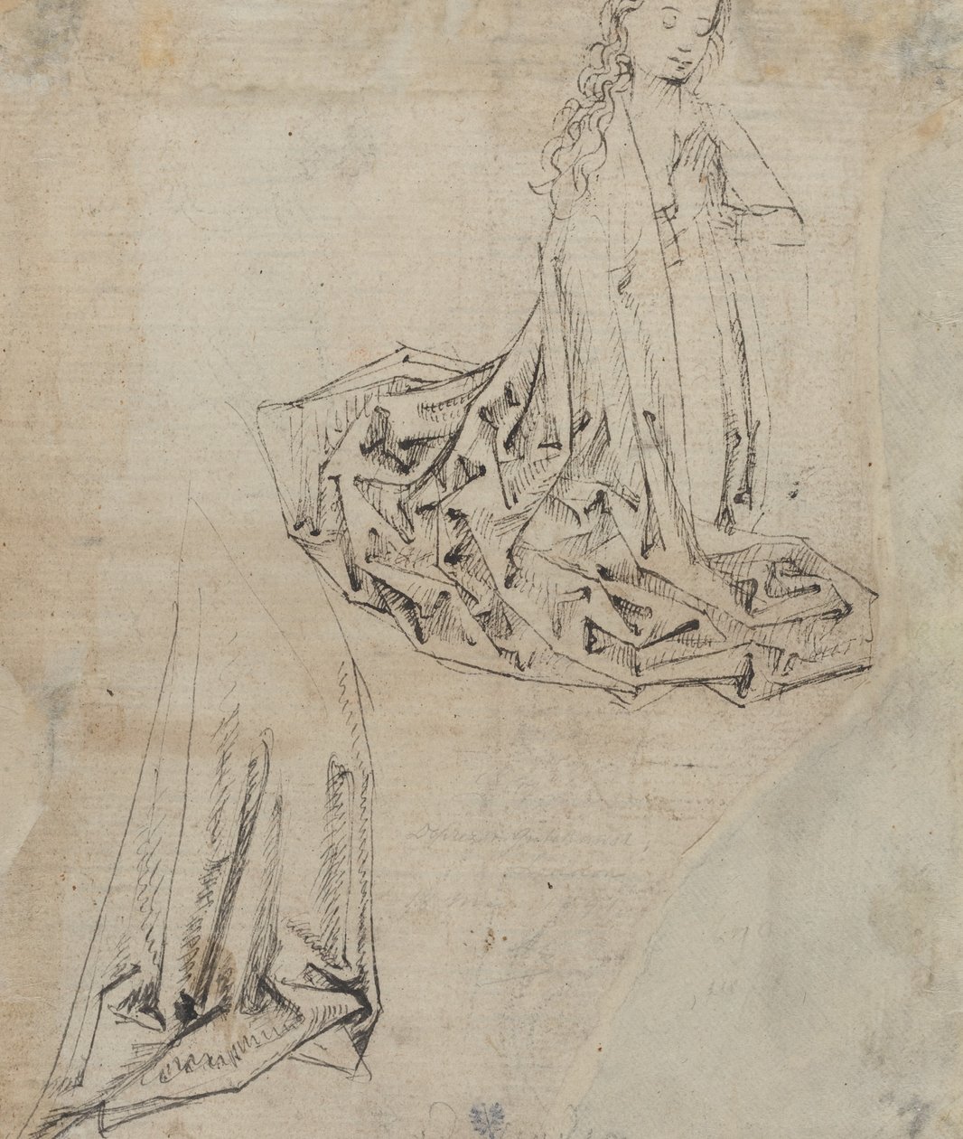Naishahmo polvistui rukouksessa [verso] tekijältä Master of the Drapery Studies