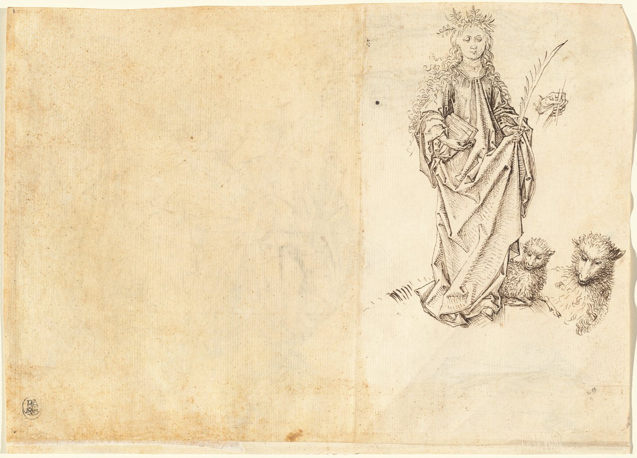 Pyhä Agnes (käänteinen) tekijältä Master of the Drapery Studies after Martin Schongauer