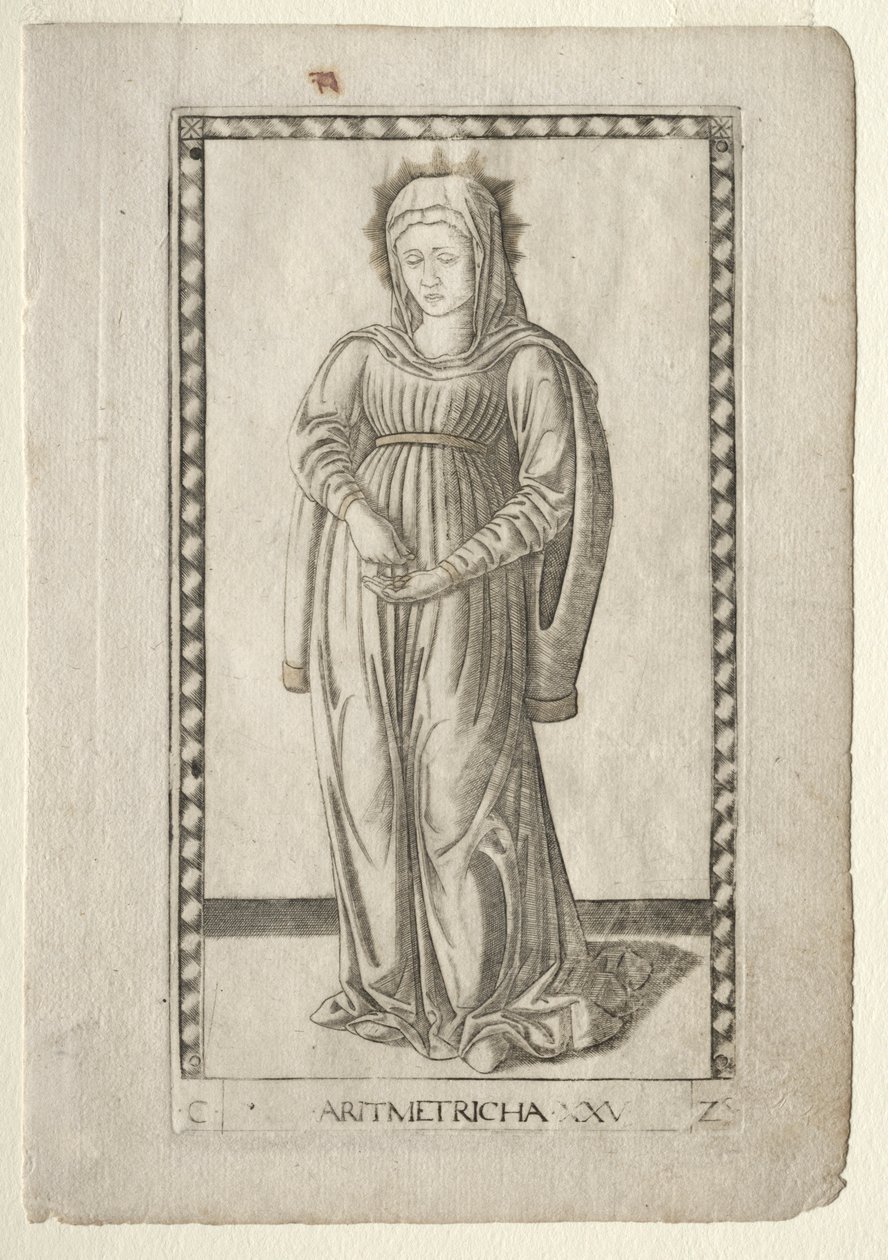 Aritmetiikka Tarocchista, sarja C: Liberal Arts, #25, ennen vuotta 1467. tekijältä Master of the E Series Tarocchi