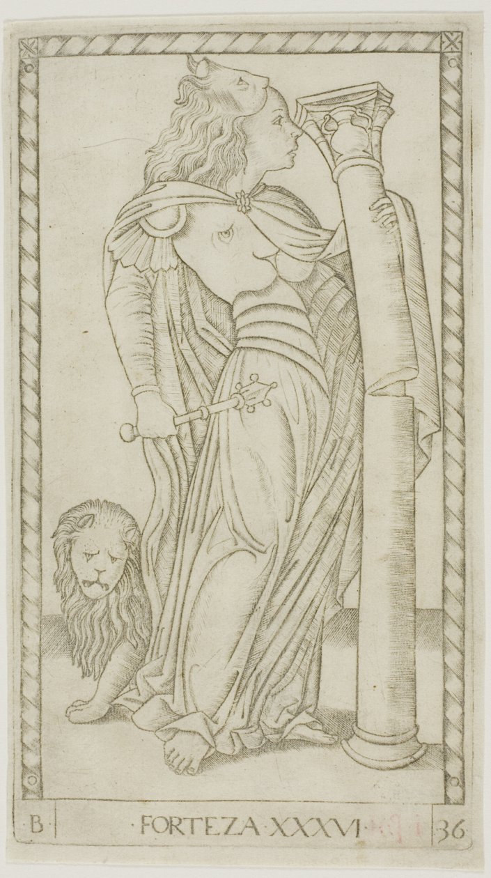 Fortitude, levy 36, Genii and Virtues tekijältä Master of the E Series Tarocchi