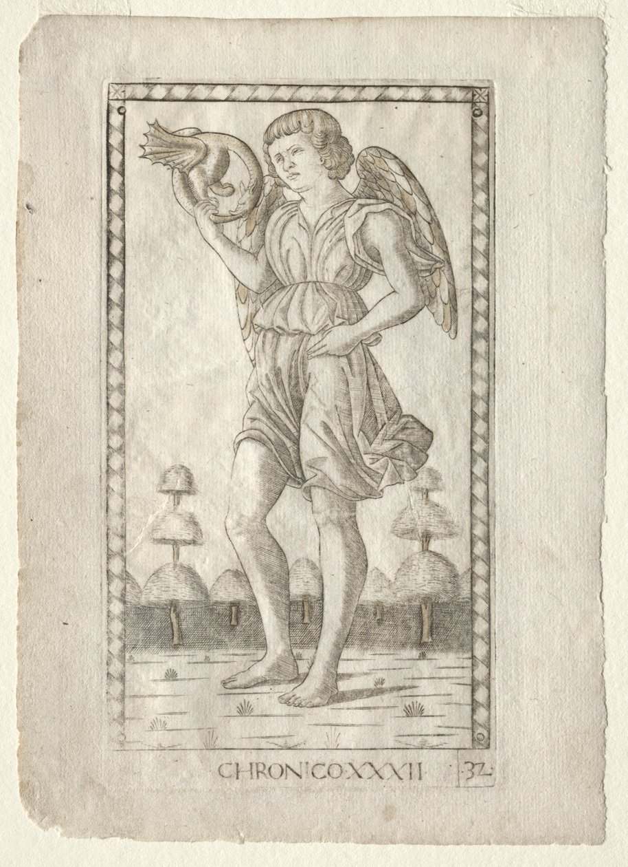 Ajan nero Taroccheista, sarja B: Cosmic Principles & Virtues, #32, ennen vuotta 1467. tekijältä Master of the E Series Tarocchi